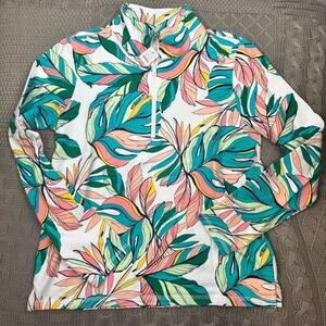 Talbots Women’s Cozy Crush Tropical Fronds 1/4 Zip Pullover small NEW WITH TAGS